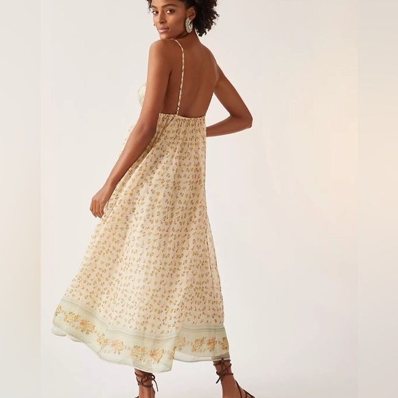 (SOLD) NWT Anthropologie Let Me Be Sz L Babydoll Yellow Floral Maxi Dress - Picture 3 of 8